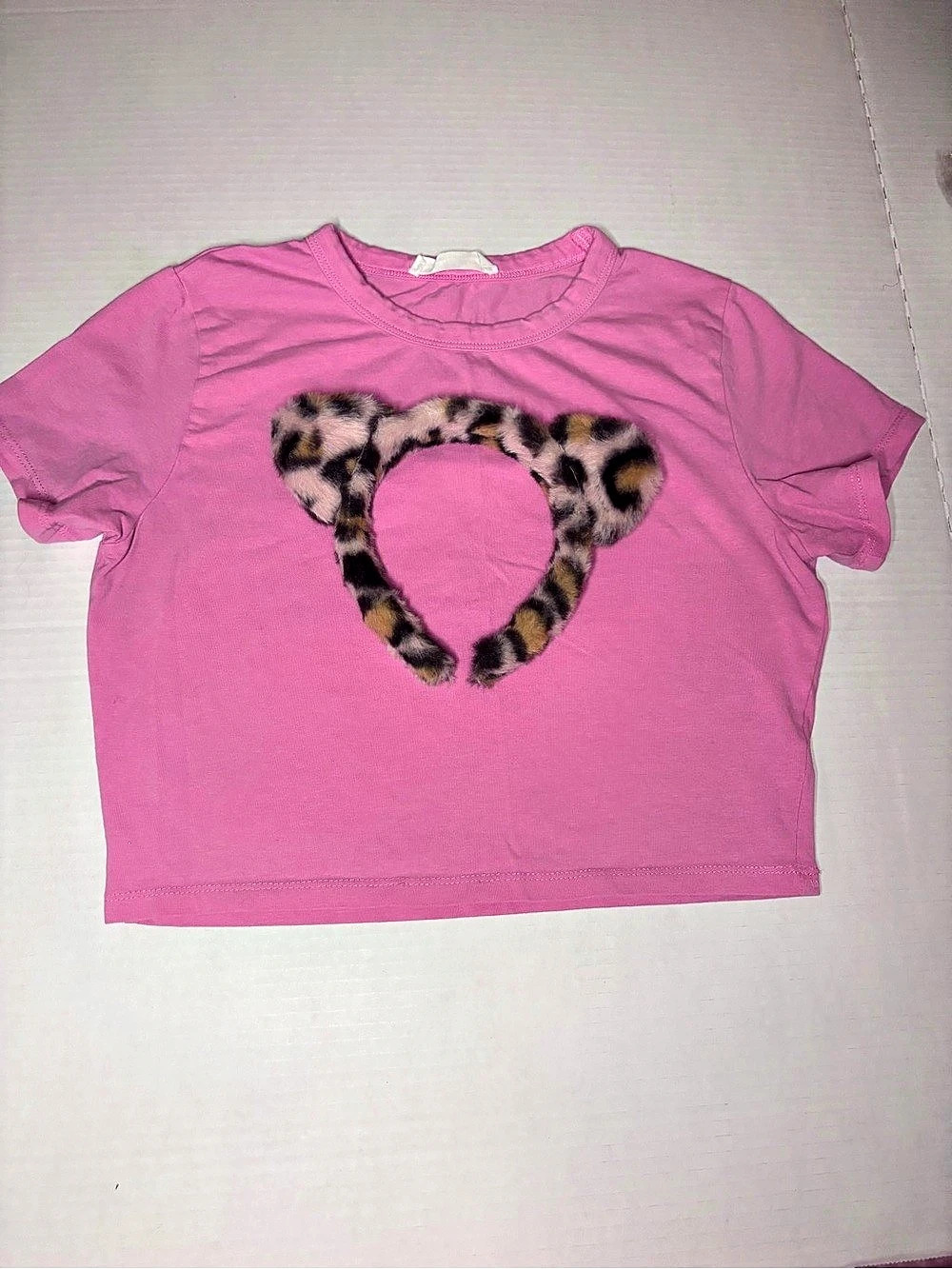 Pink Short Sleeve crop top with fluffy ear set
